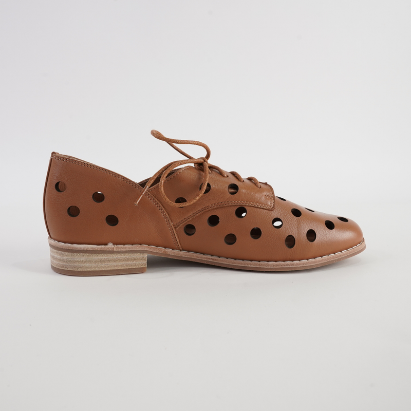 Aksel Dark Tan Leather Lace Up Flats