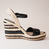 Etroya Black Leather Espadrille Wedges