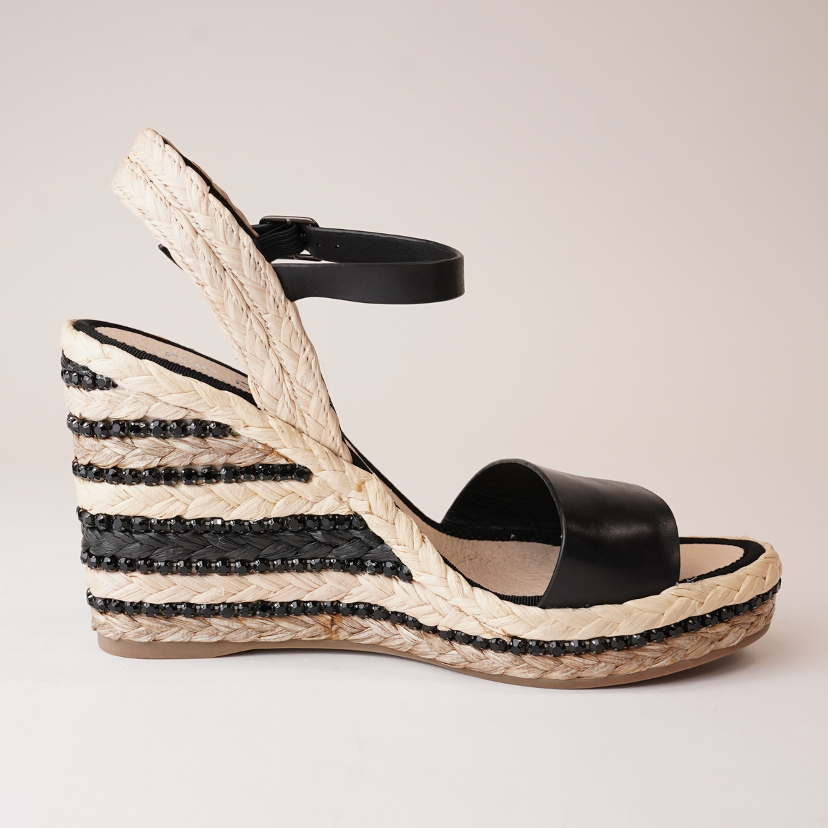Etroya Black Leather Espadrille Wedges - TOP END | Shouz