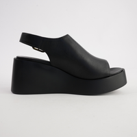 Ariani Black Leather Wedges
