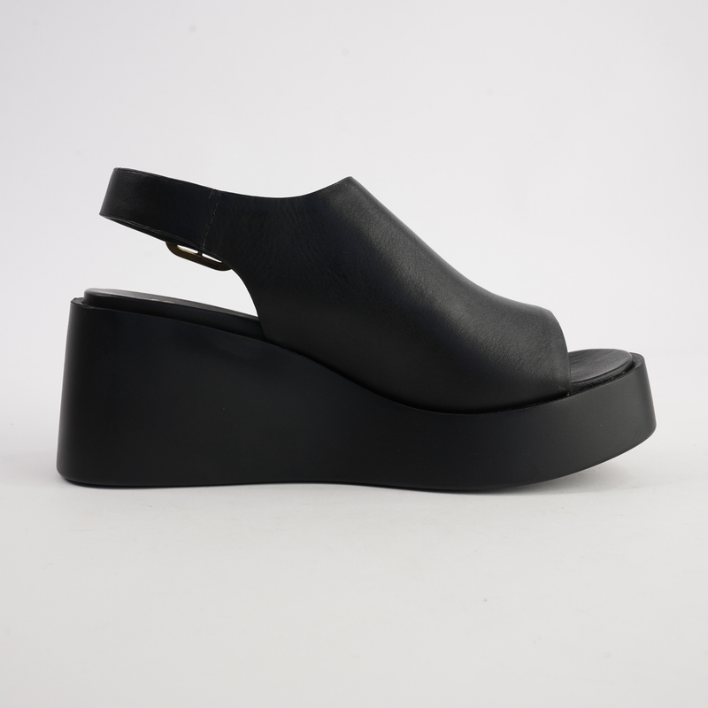 Ariani Black Leather Wedges