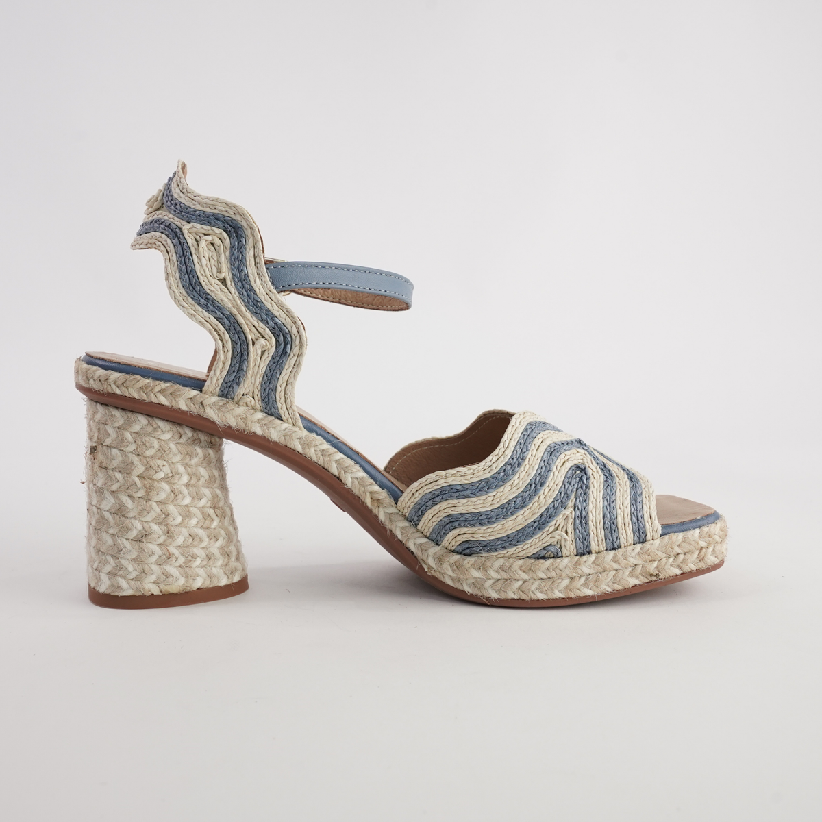 Danae Pale Blue/White Leather Espadrille Heels - GAIMO | Shouz