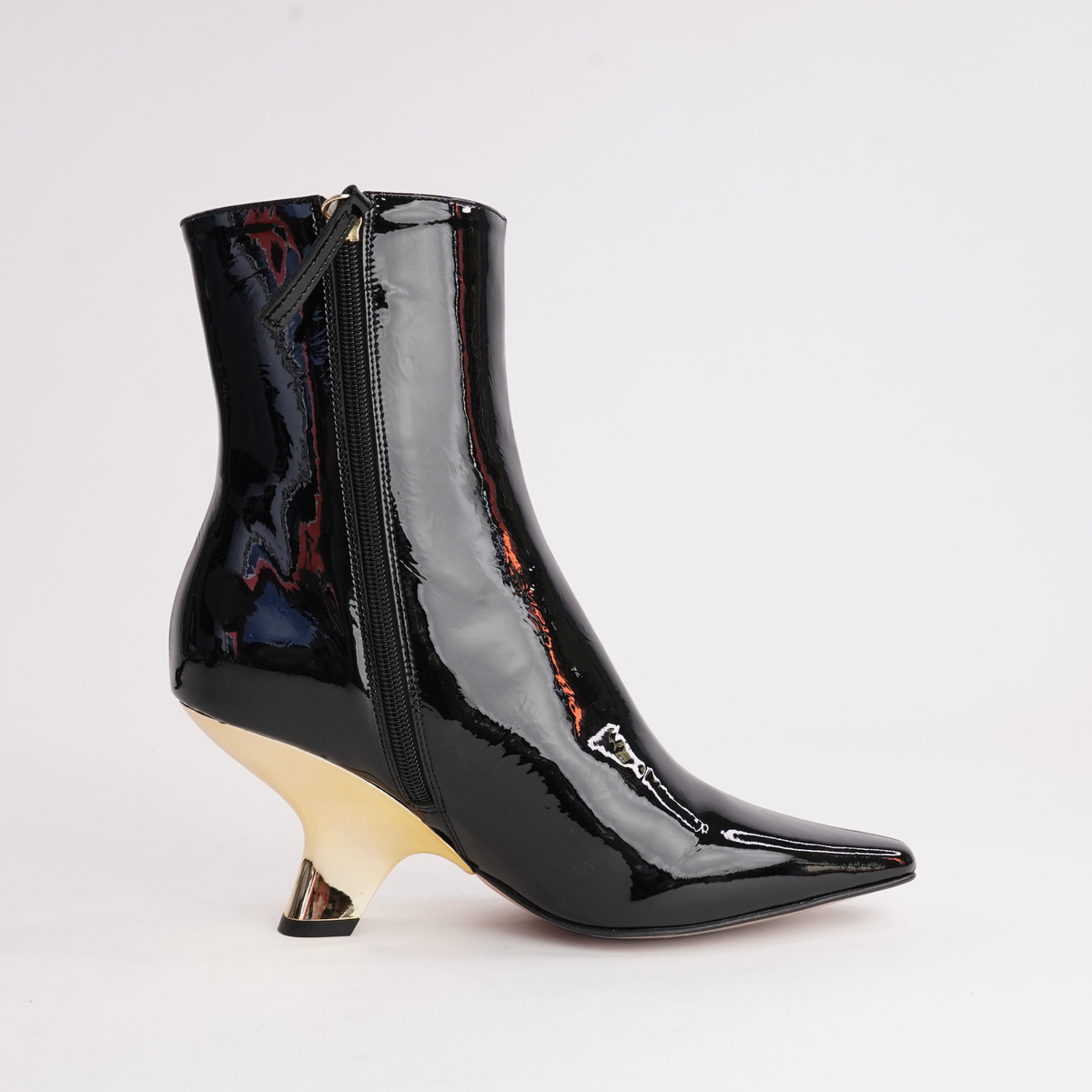 Ag-24573 Black Patent/ Gold Heel Leather Ankle Boots
