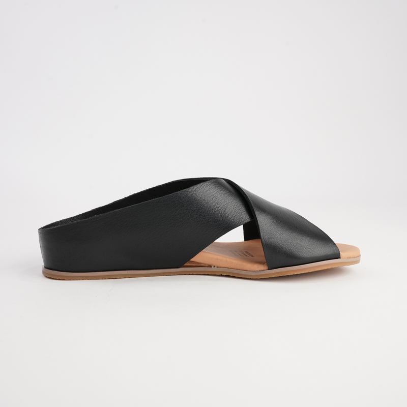 Harli Black Leather Slides