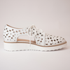 Otay White Leather/ White Sole Lace Up Flats