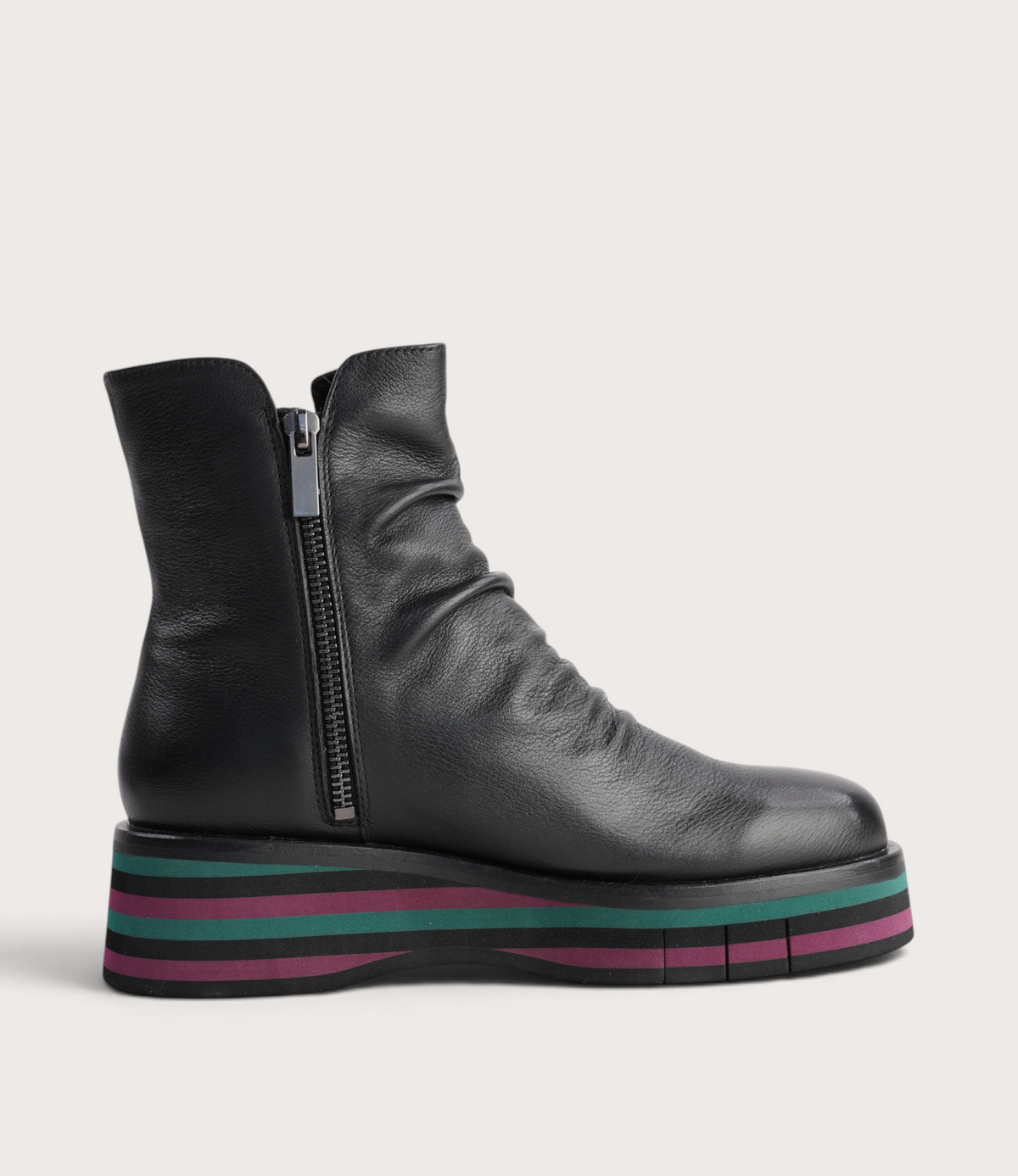 Ganni Black Leather/ Forest and Black Sole Ankle Boots