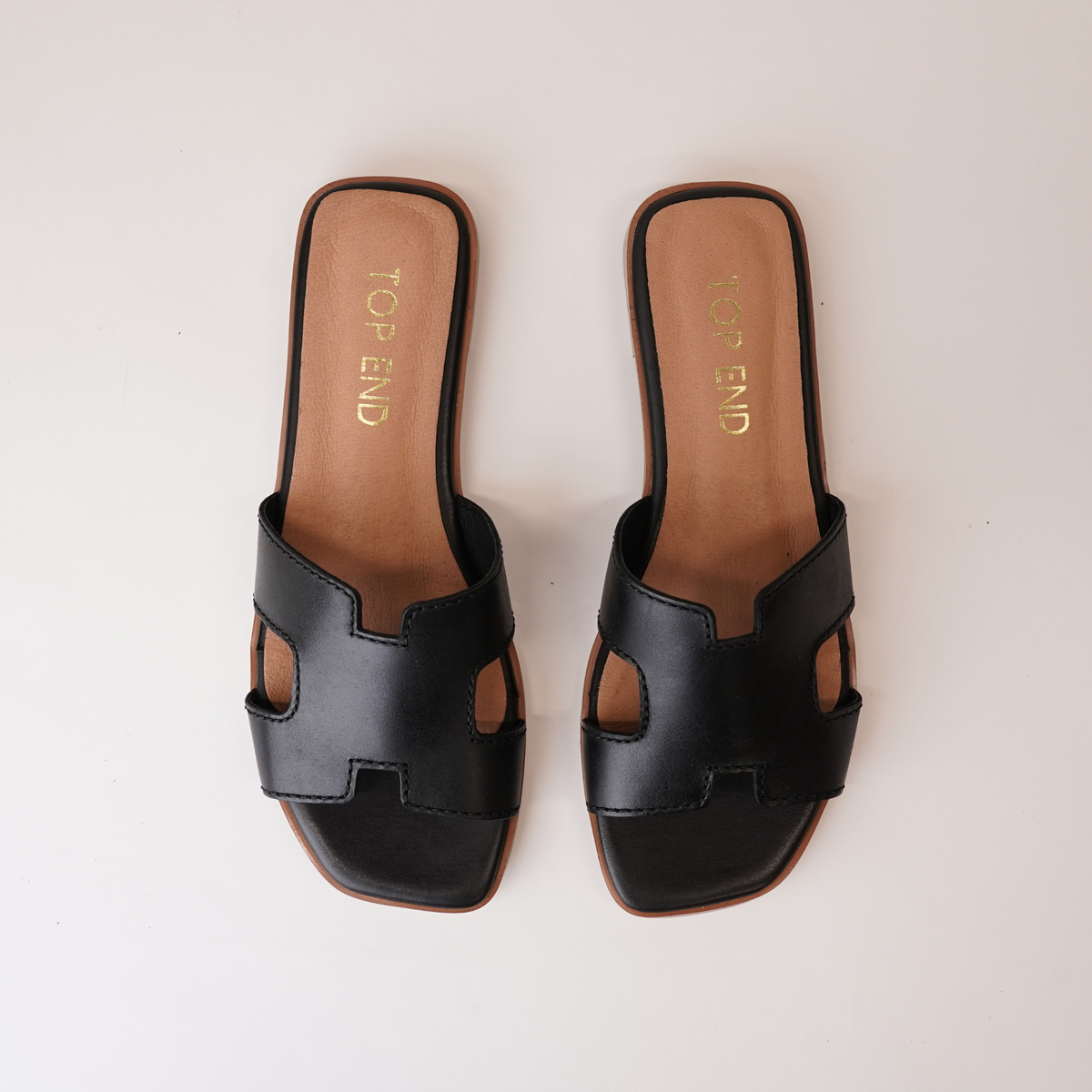 Lycha Black Leather Slides - TOP END | Shouz