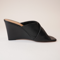 Aiya Black Leather Wedges