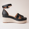 Geegie Black Leather Espadrille Wedges