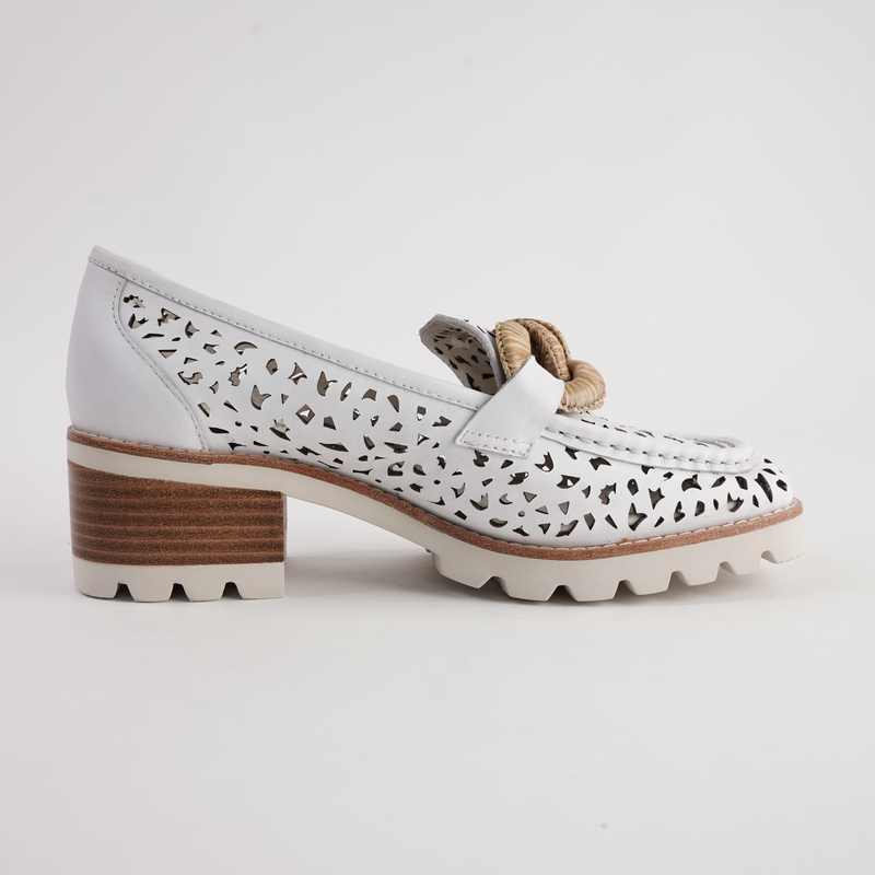 Popo White Leather Heeled Loafers
