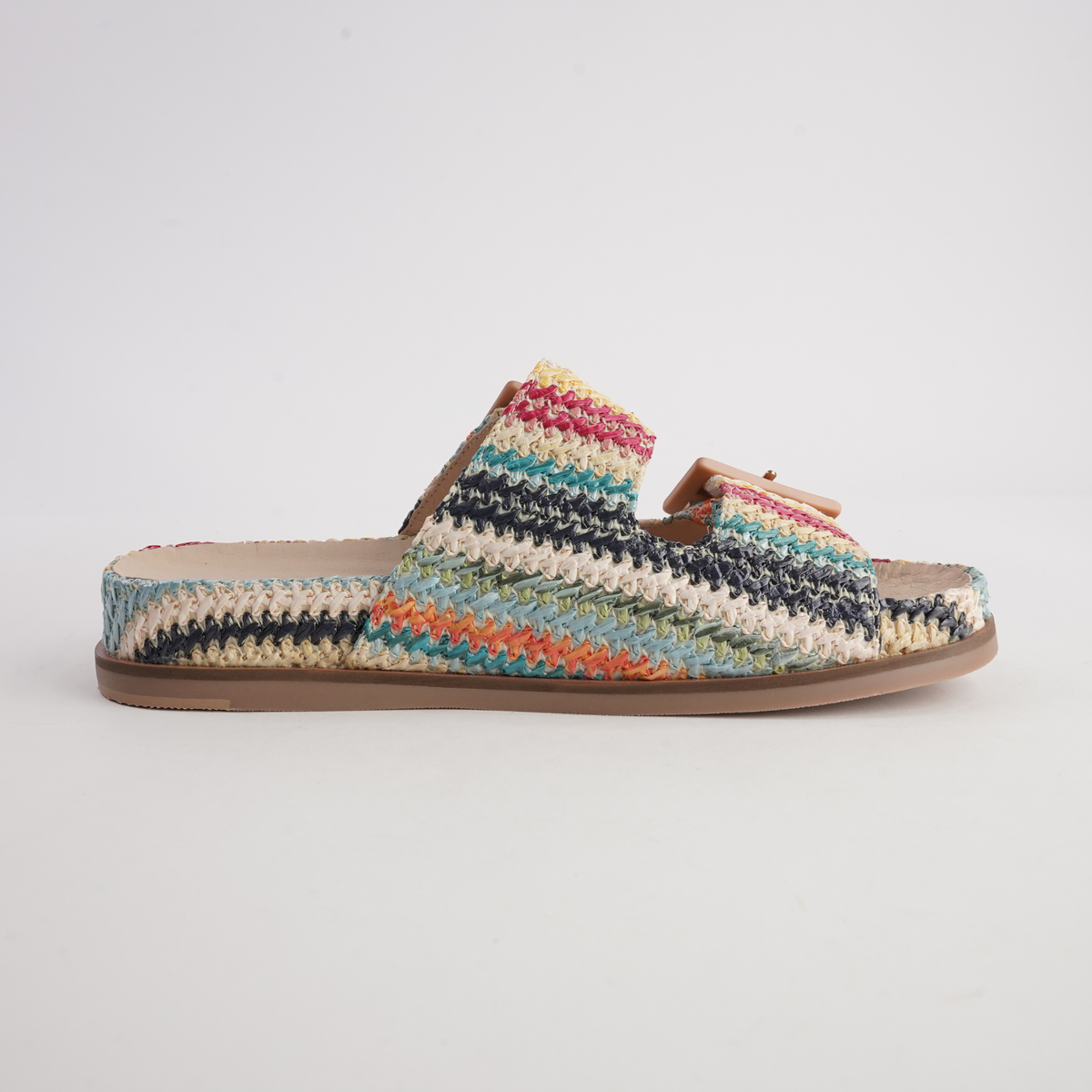 Ixey Blue Multi Raffia Slides - TOP END | Shouz