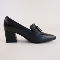 Moseles BlackLeather Heeled Loafers