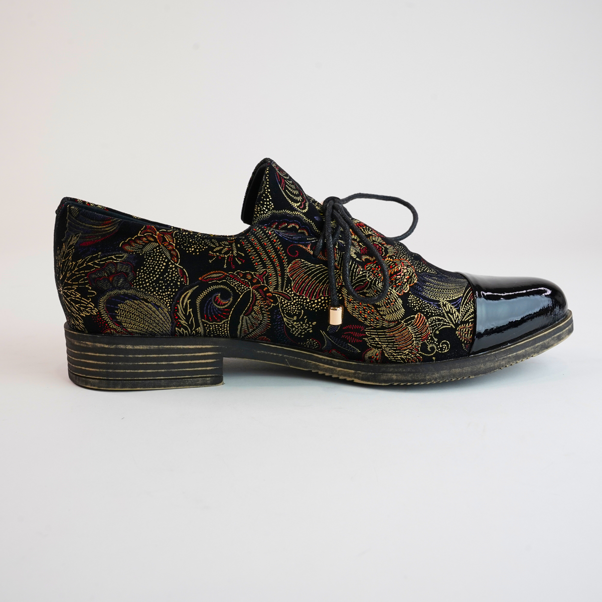 Kotty Black Print/ Regal Print Lace-up Flats - DJANGO AND JULIETTE | Shouz