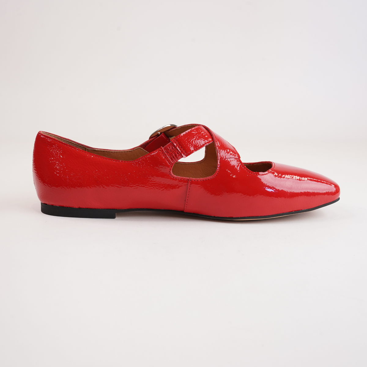 Nowa Red Crinkle Patent Leather Flats - MOLLINI | Shouz