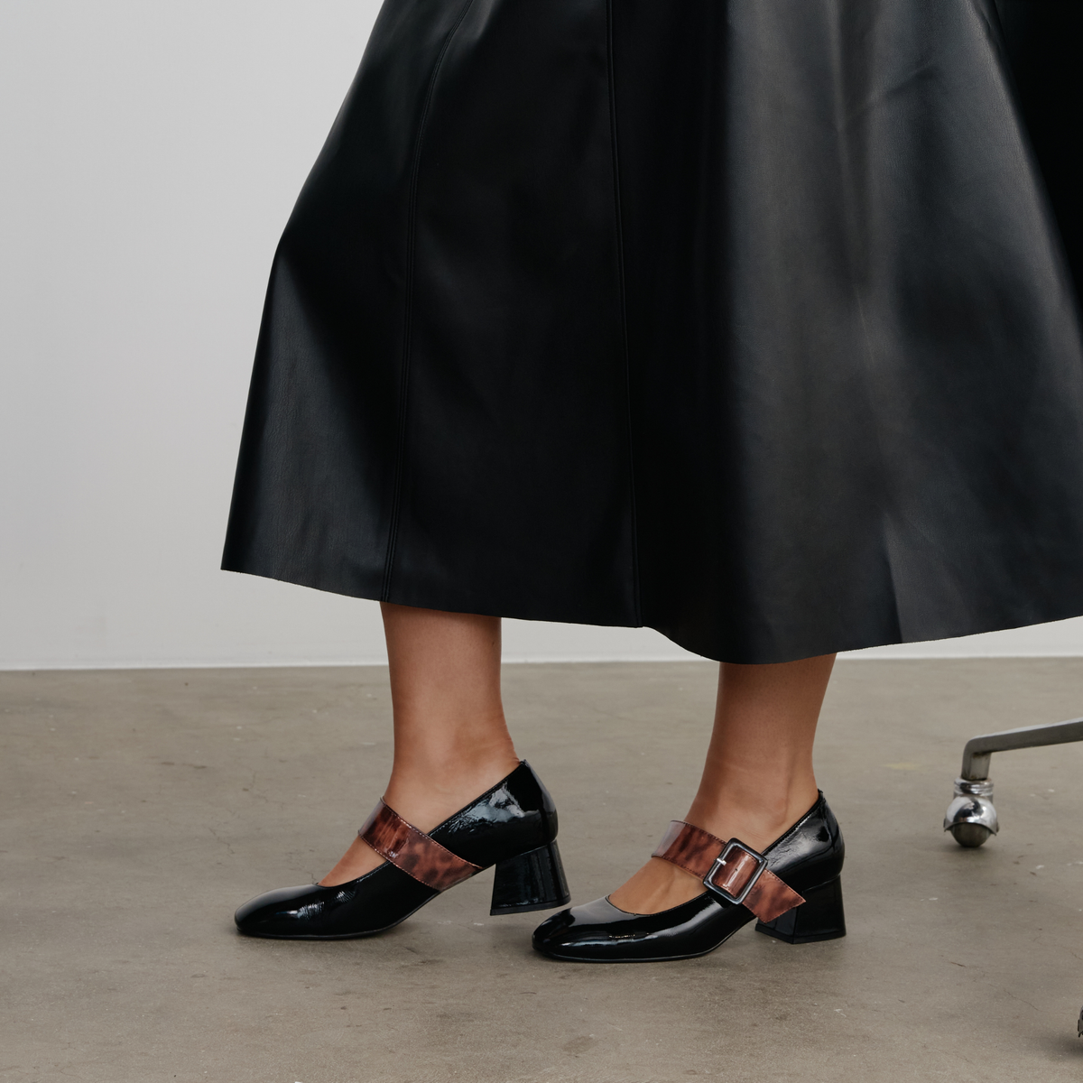 Pagoda Black Patent/ Turtle Strap Leather Heels - BRESLEY | Shouz