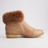 Lollys Cognac Leather/ Brown Fur Ankle Boots - DJANGO AND JULIETTE | Shouz