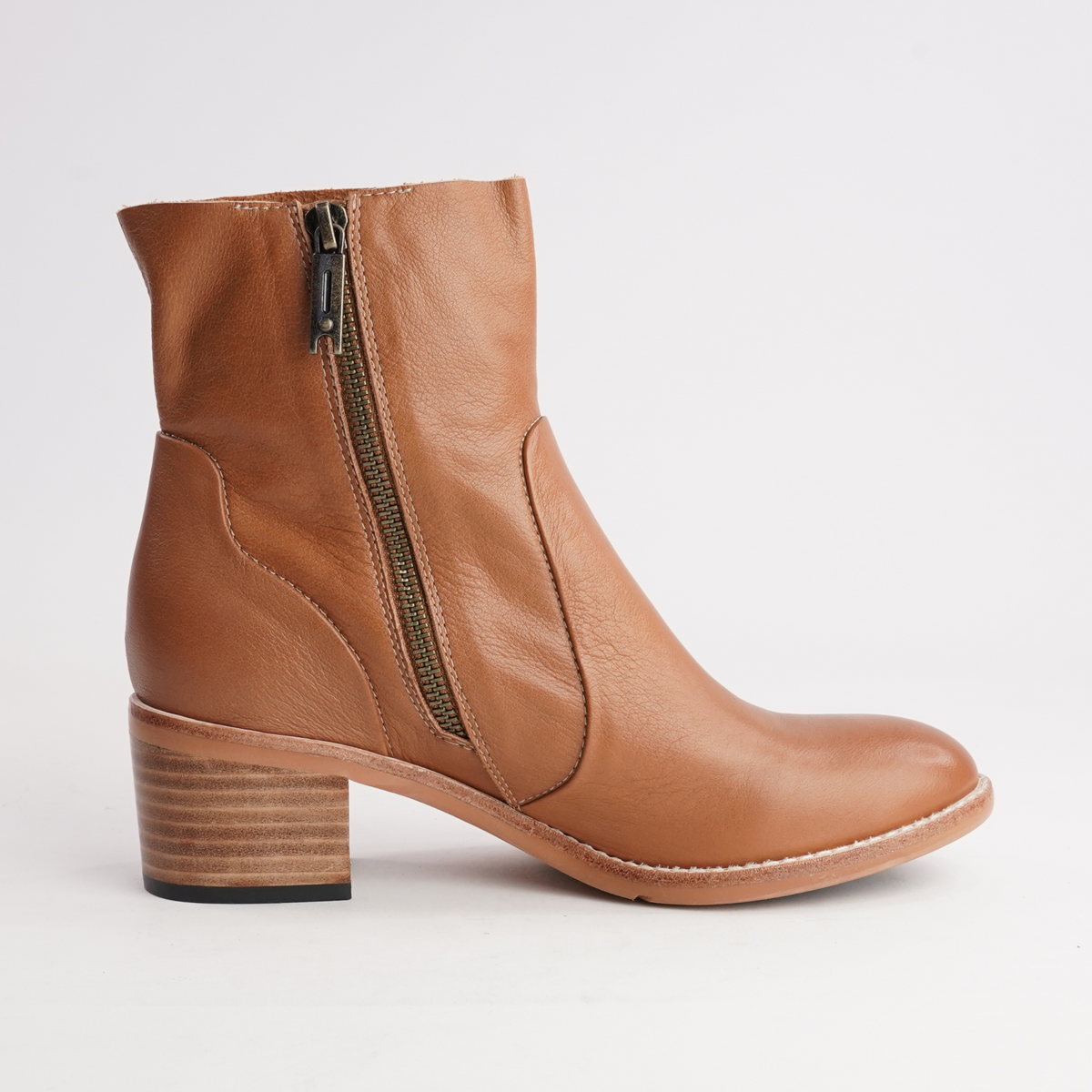 Rarna Tan Leather Ankle Boots