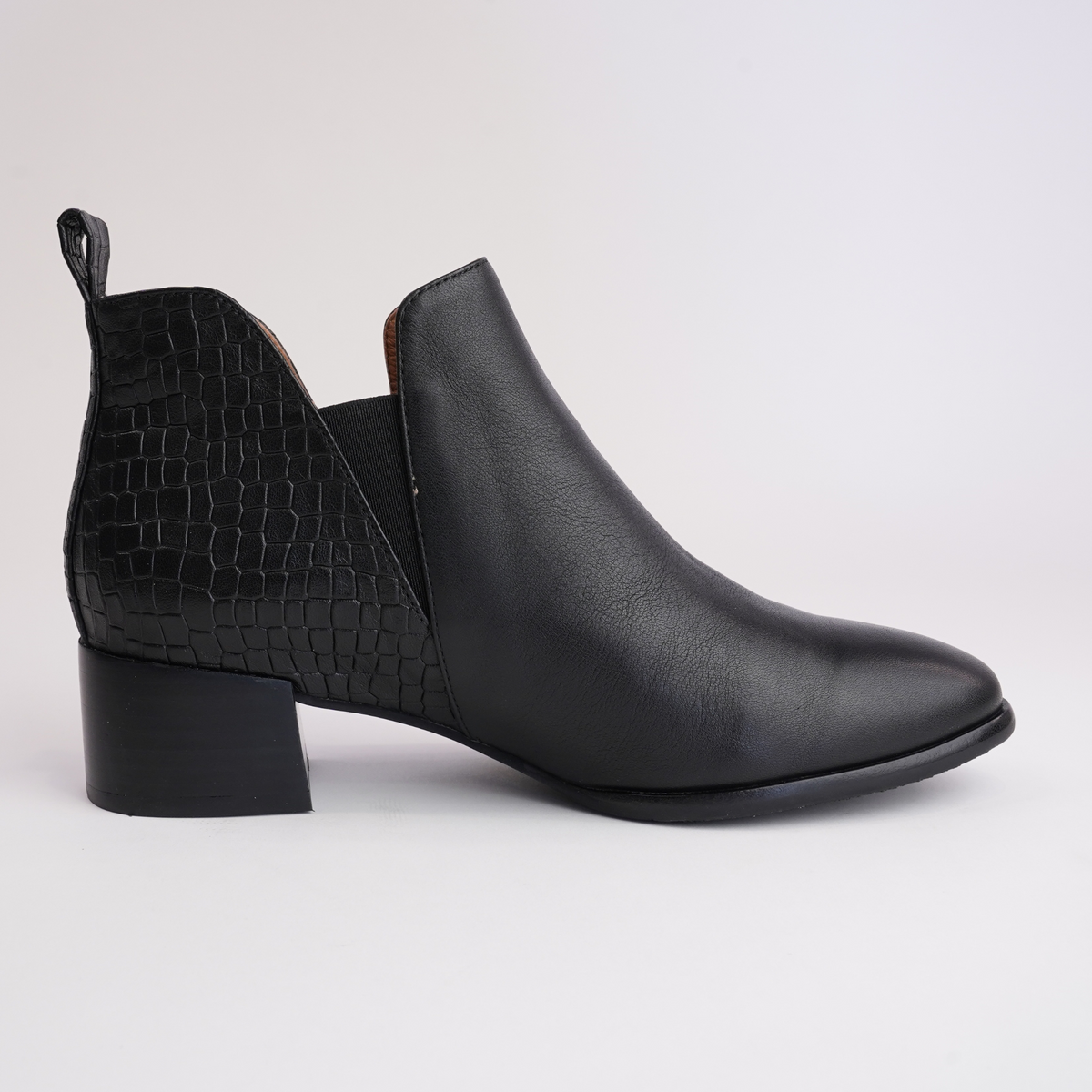 Anexia Black Croc Leather Ankle Boots - Shouz