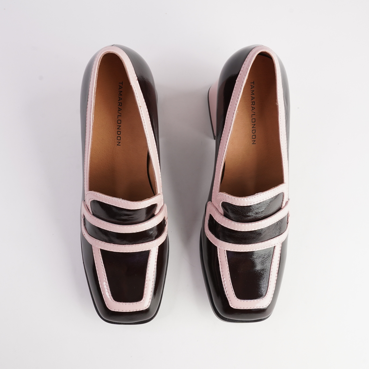 Bergen Coffee/ Pink Patent Leather Heels - TAMARA LONDON | Shouz