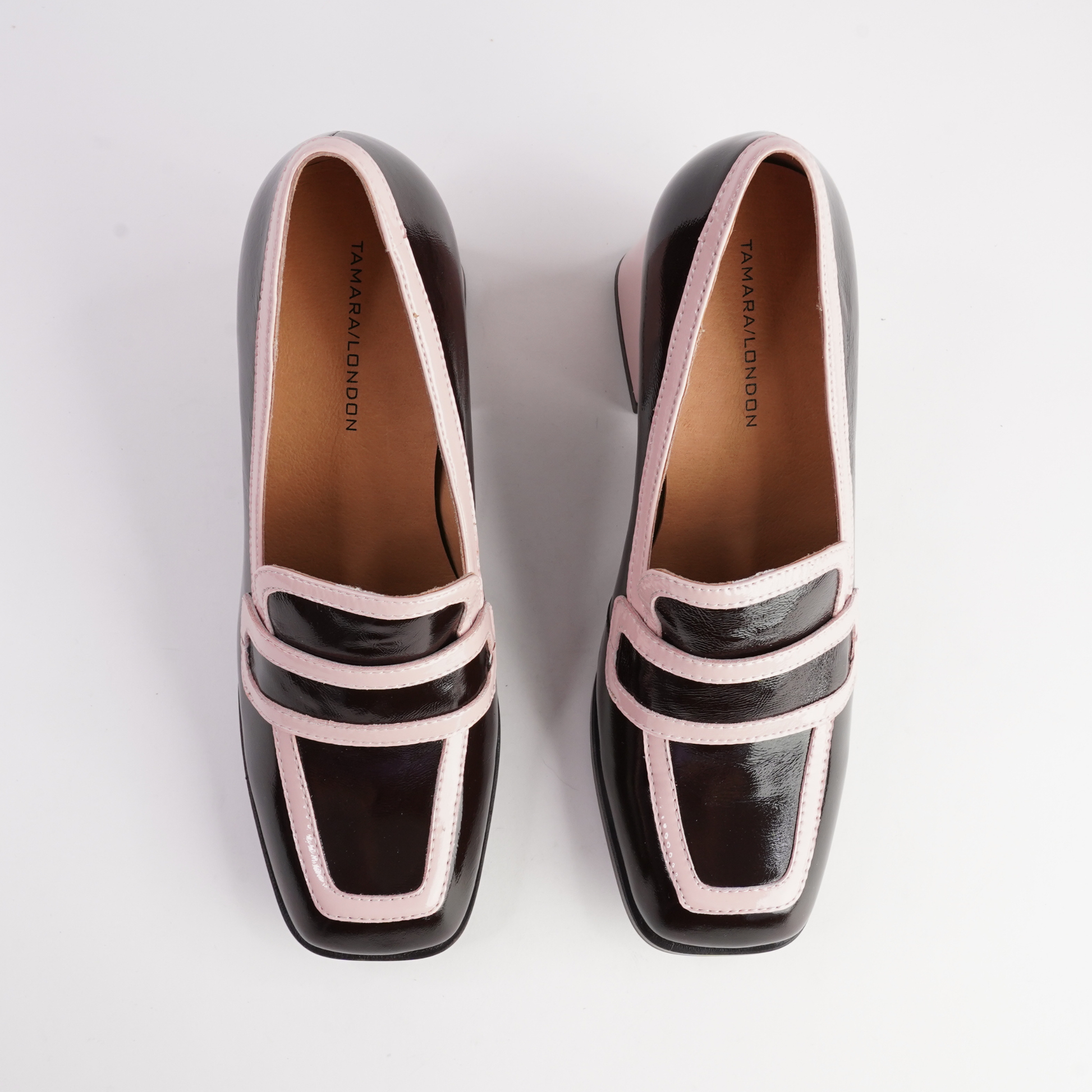 Bergen Coffee/ Pink Patent Leather Heels - TAMARA LONDON | Shouz