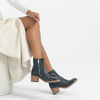 Rarna Navy Leather Ankle Boots