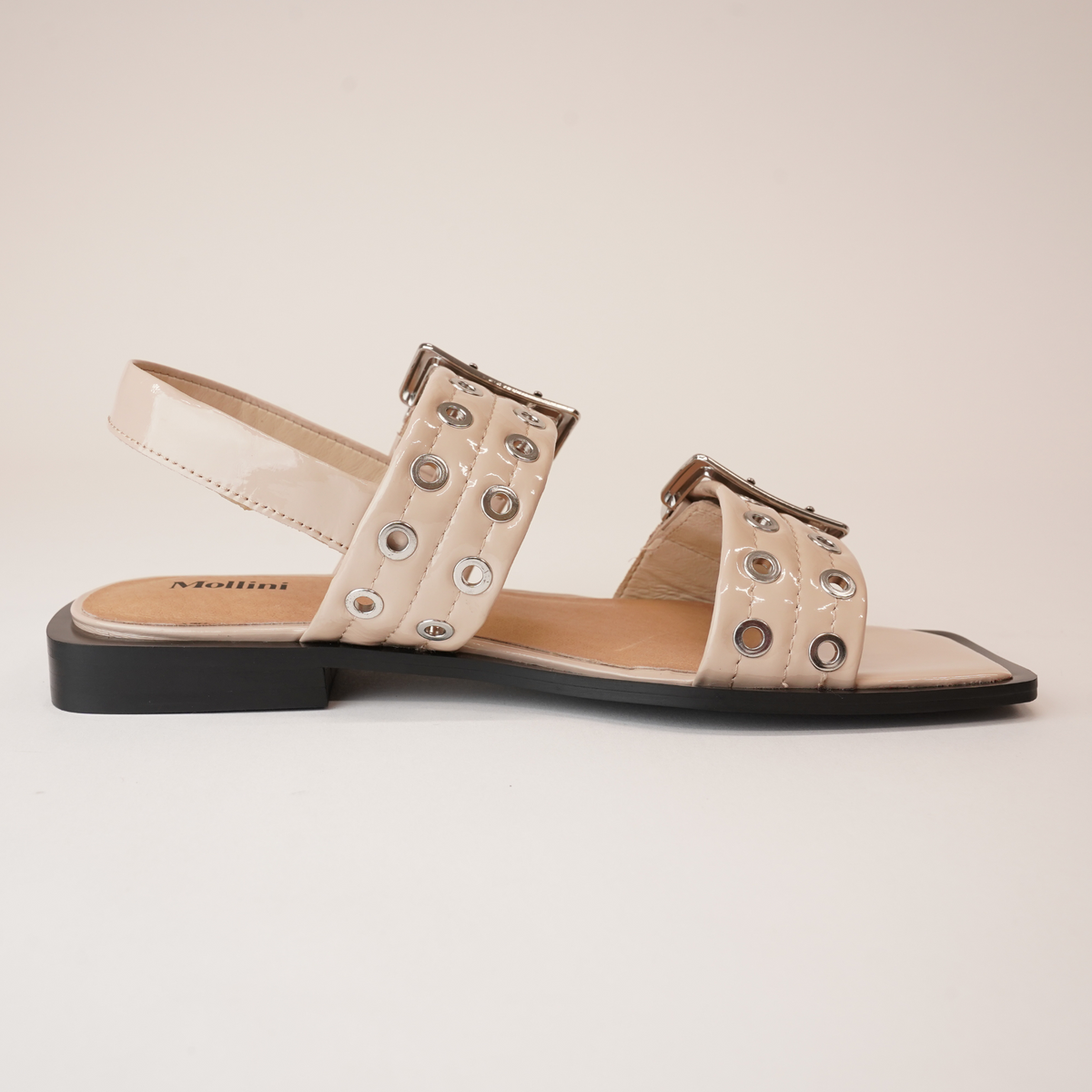 Savina Latte Patent Leather Sandals - MOLLINI | Shouz