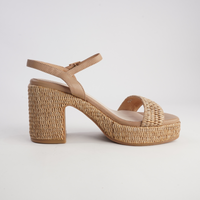 Kondry Natural Raffia/ Camel Leather Heels
