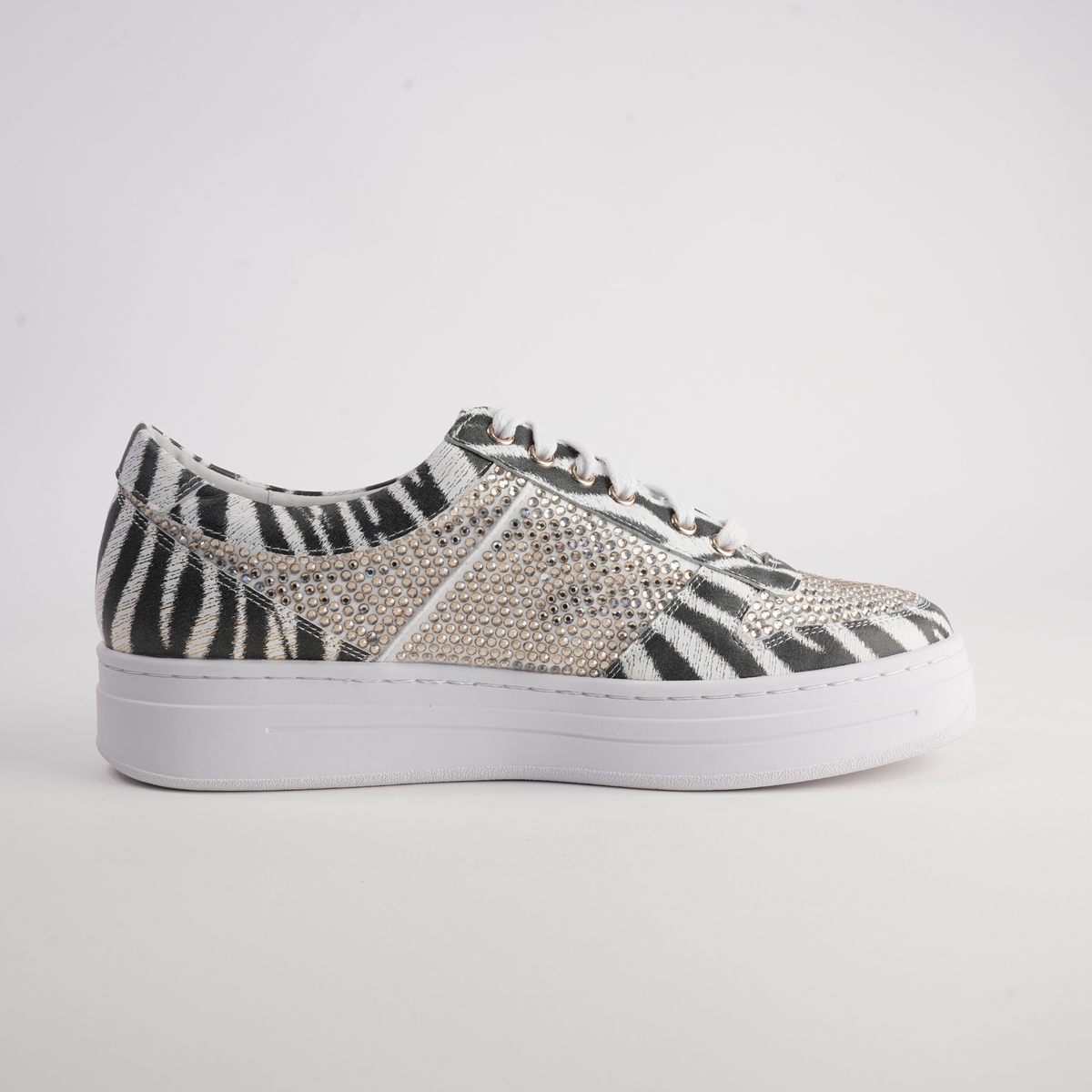 Nenna Zebra Leather/ Gold Jewels Leather Sneakers - DJANGO AND JULIETTE | Shouz