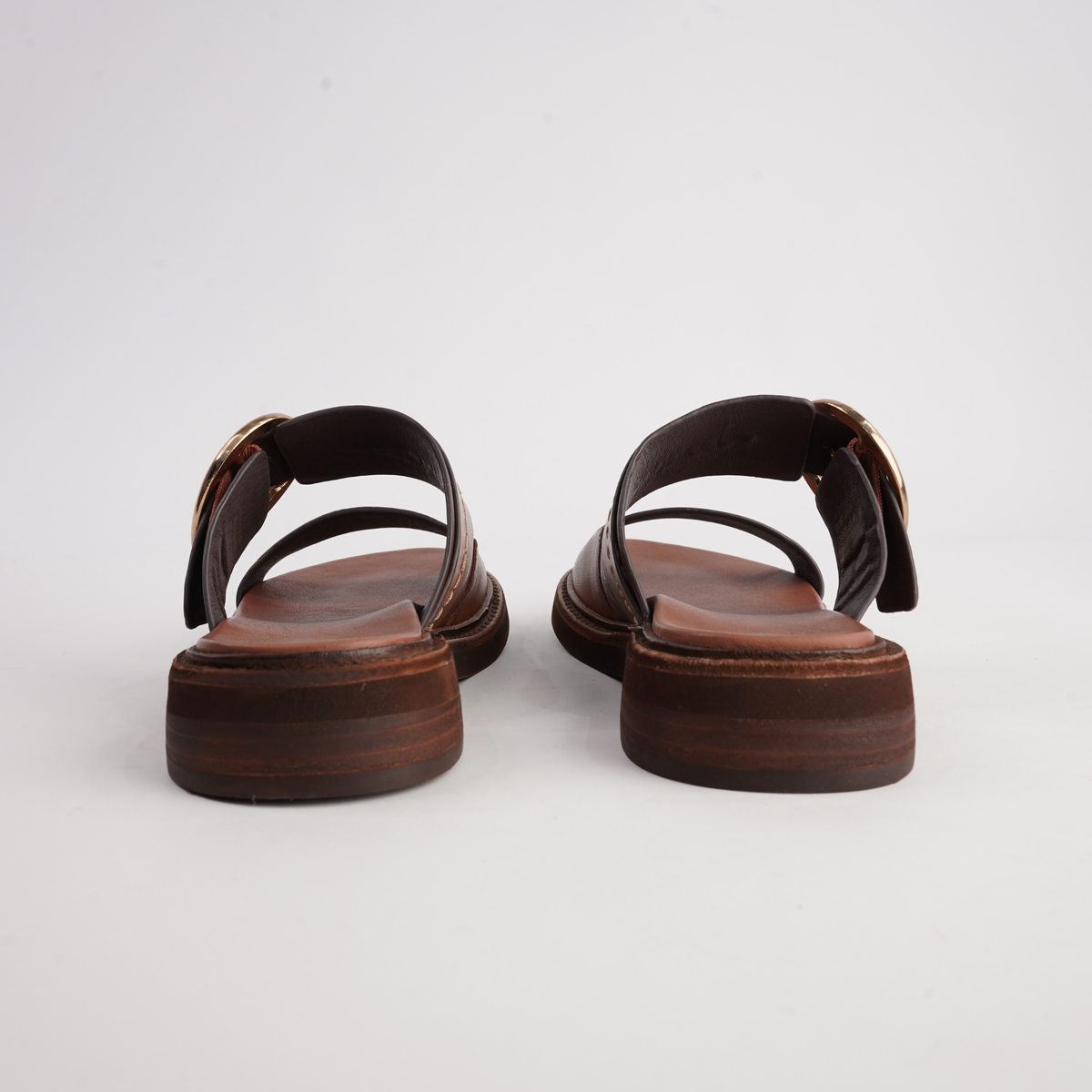 Stary Brandy Leather Slides - EOS FOOTWEAR | Shouz