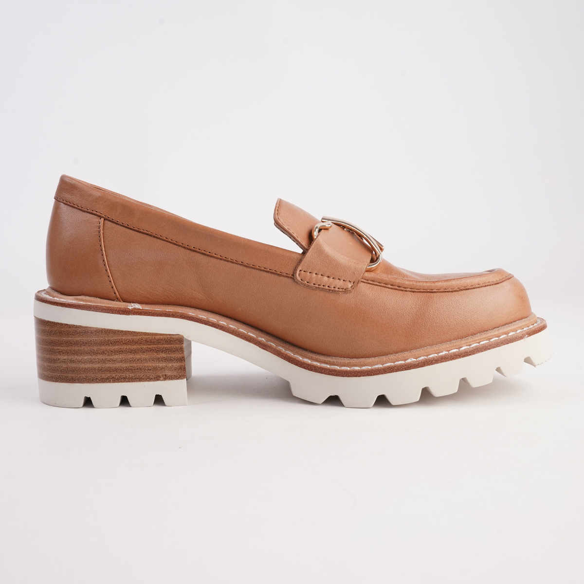 Dylan Cognac Leather Heeled Loafers - BRESLEY | Shouz