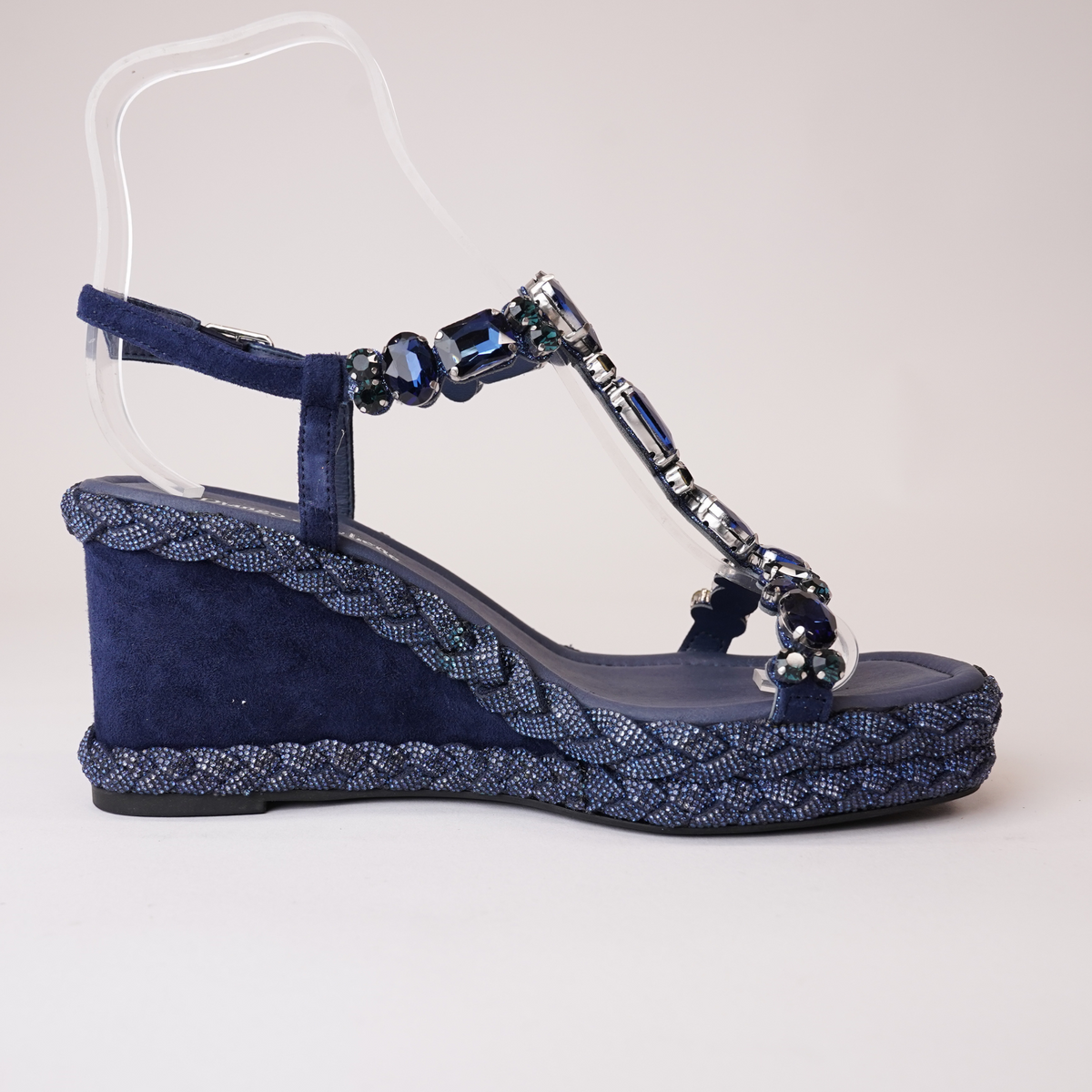Vontey Navy Suede Wedge Sandals