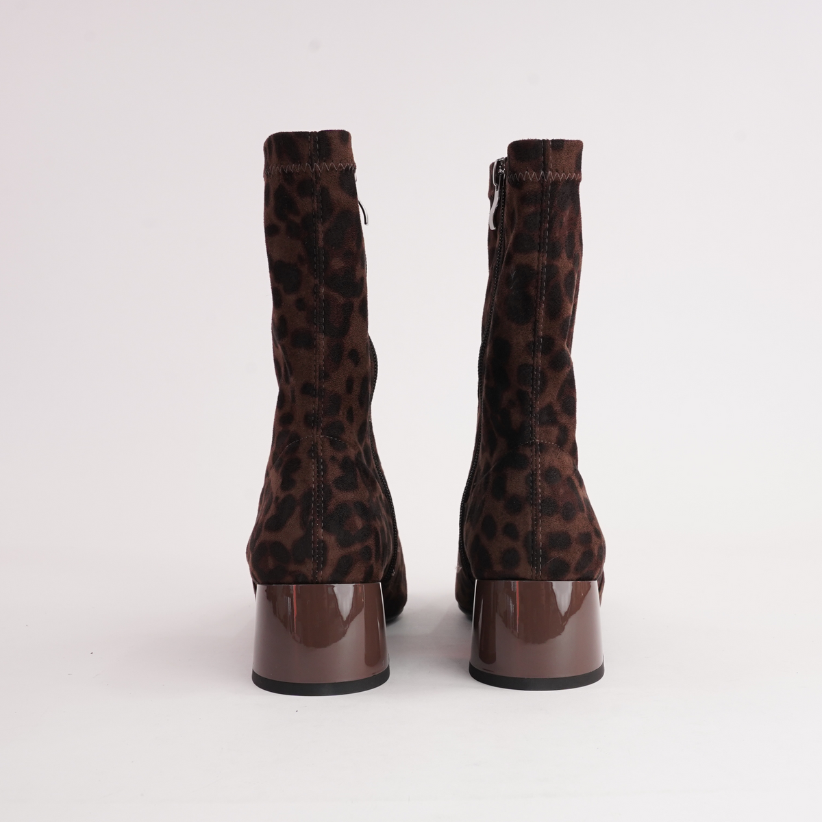 June Brown Leopard Stretch Leather Ankle Boots - ALFIE AND EVIE | Shouz