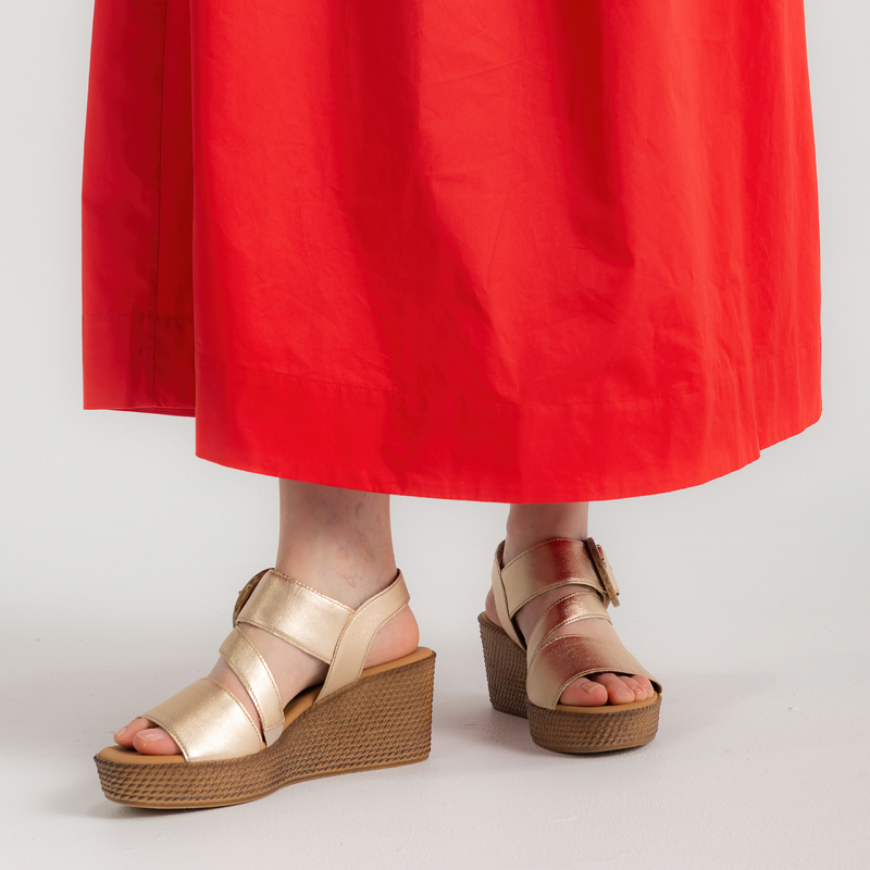 Thelma Champagne Leather Wedges