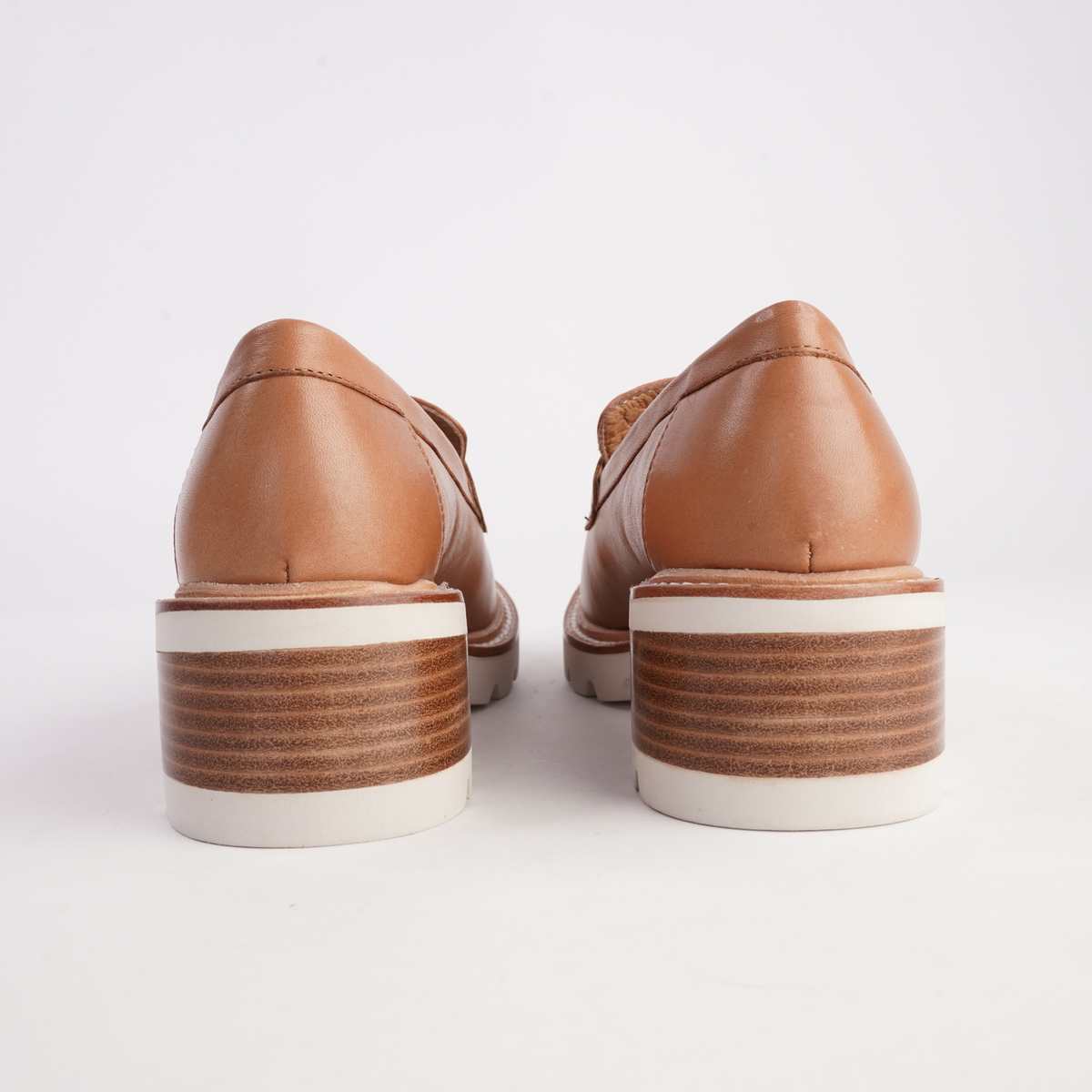 Dylan Cognac Leather Heeled Loafers - BRESLEY | Shouz