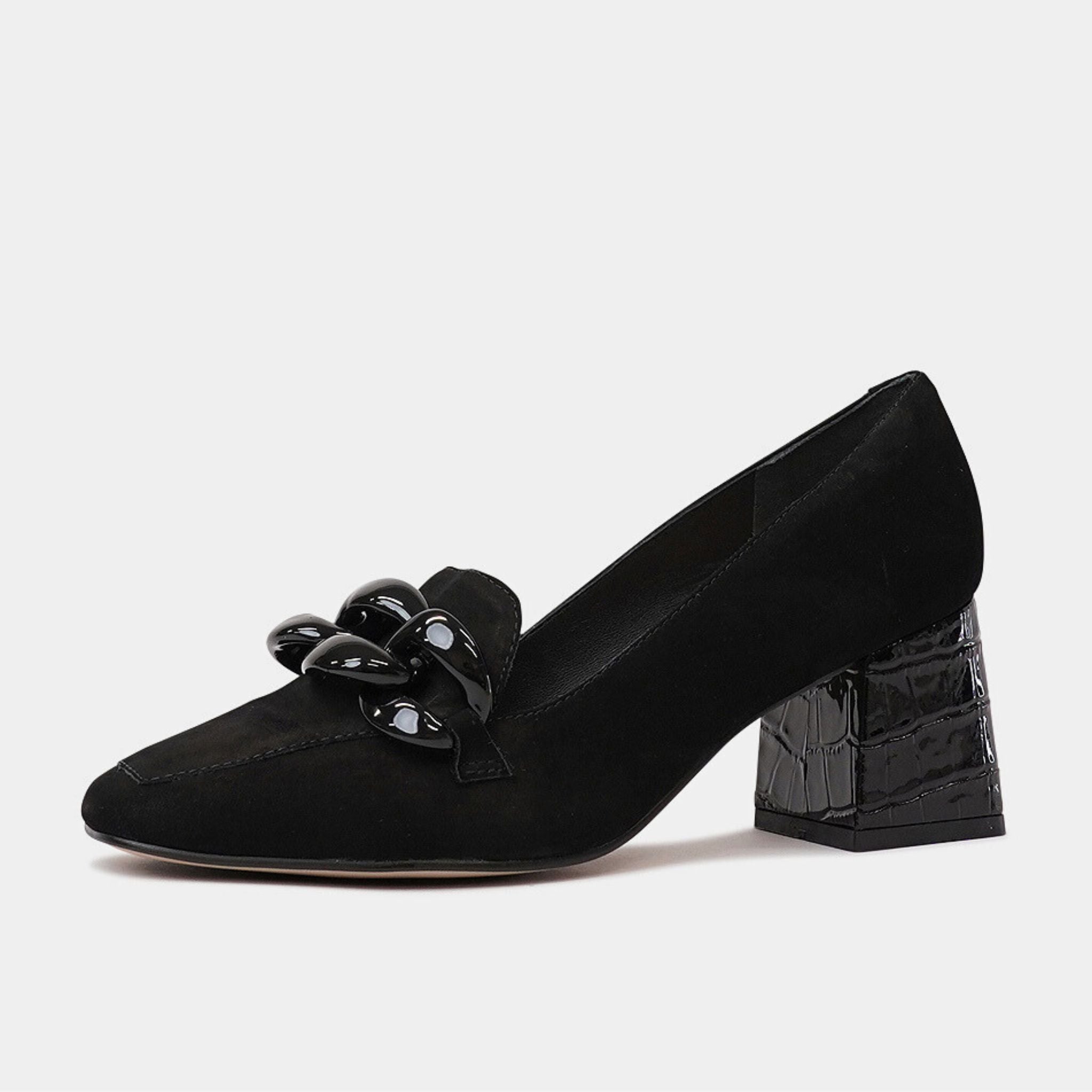 Tommy Black Suede Black Croc Heels by Chrissie Shouz