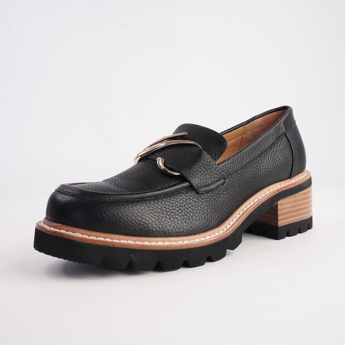 Dylan Black Leather Heeled Loafers - BRESLEY | Shouz