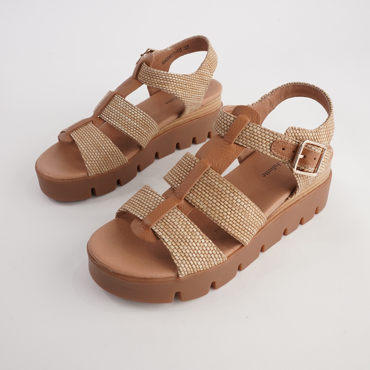 Rhodesy Coffee Raffia/ Dark Tan Leather Sandals