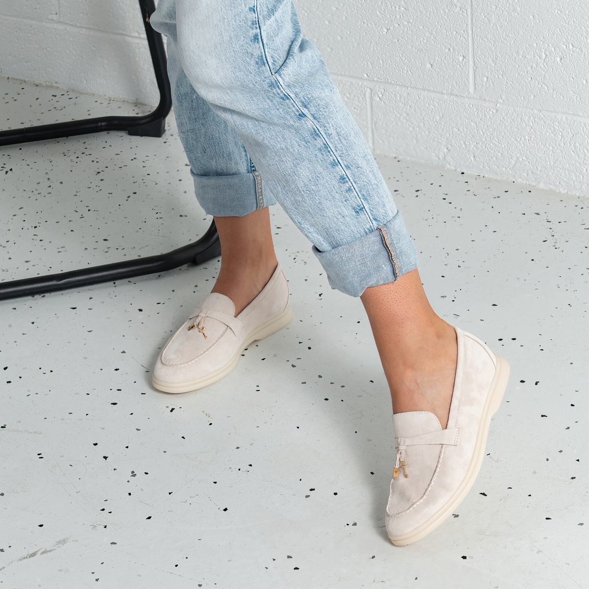 Lydea Beige Suede Leather Loafers