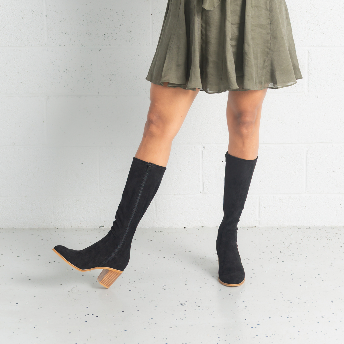 Tirry Black Stretch Microsuede Knee High Boots - TOP END | Shouz
