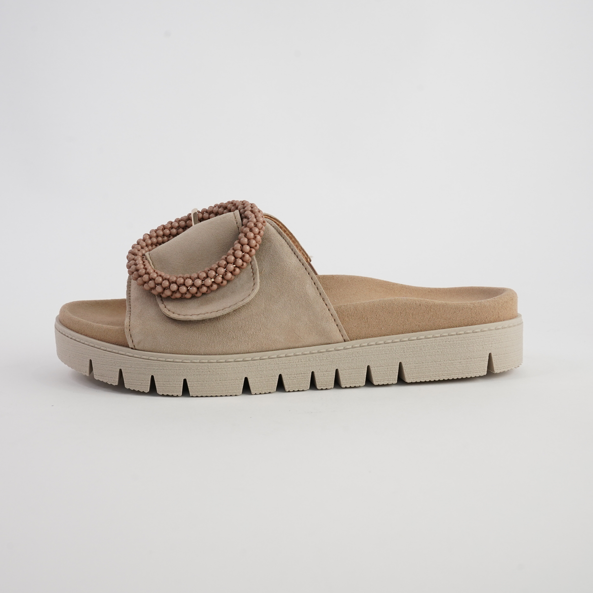 Lucille Caramel Suede Slides