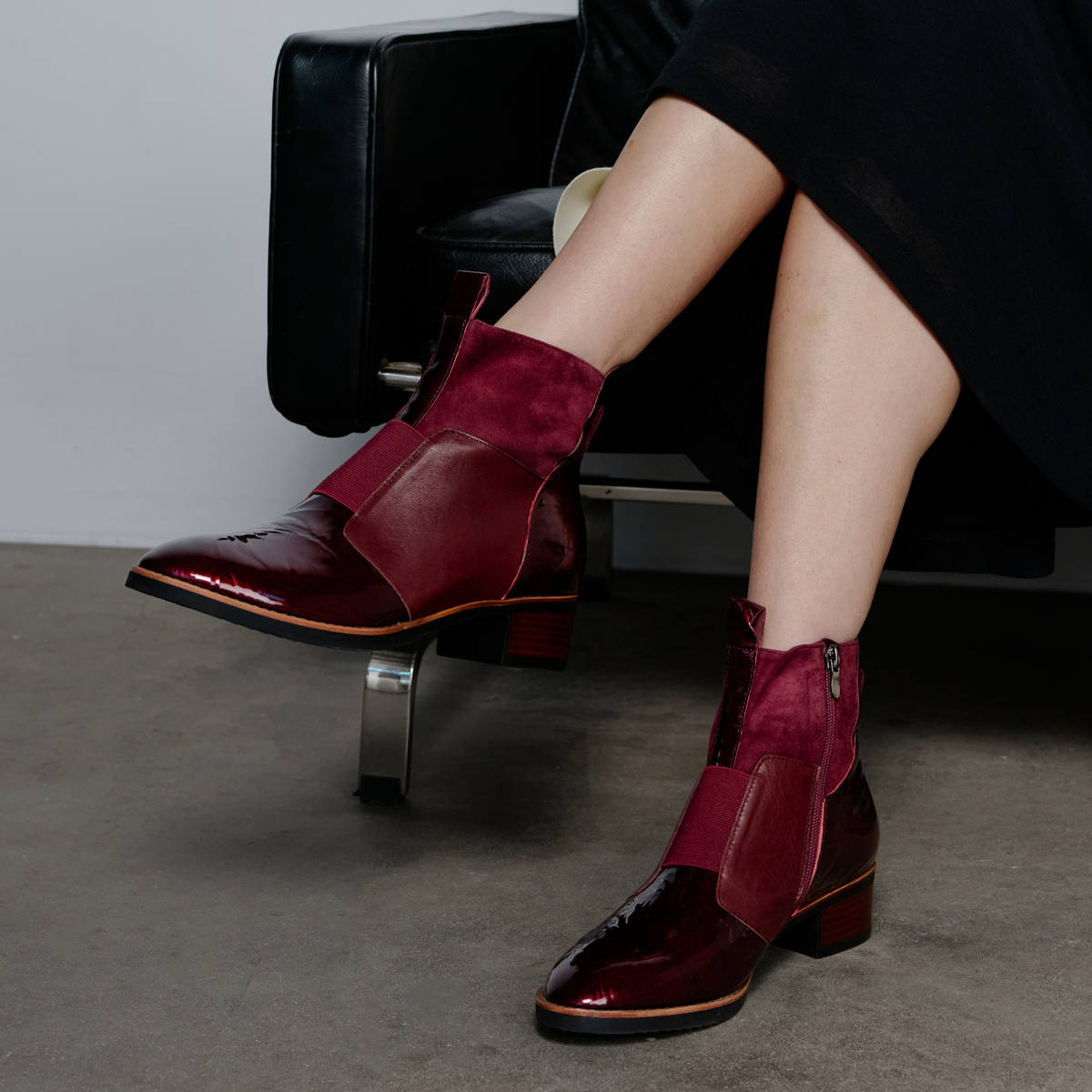 Traigs Burgundy Mix Leather Ankle Boots - DJANGO AND JULIETTE | Shouz