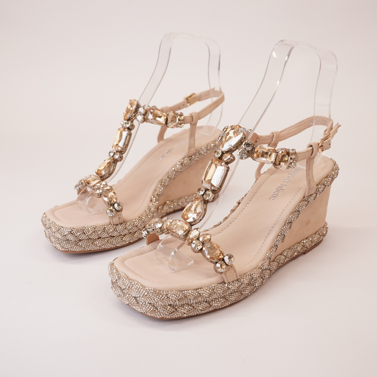 Vontey Latte Suede Wedge Sandals - DJANGO AND JULIETTE | Shouz