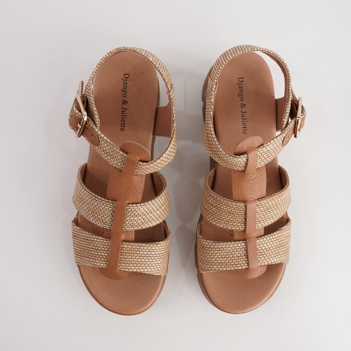 Rhodesy Coffee Raffia/ Dark Tan Leather Sandals - DJANGO AND JULIETTE | Shouz