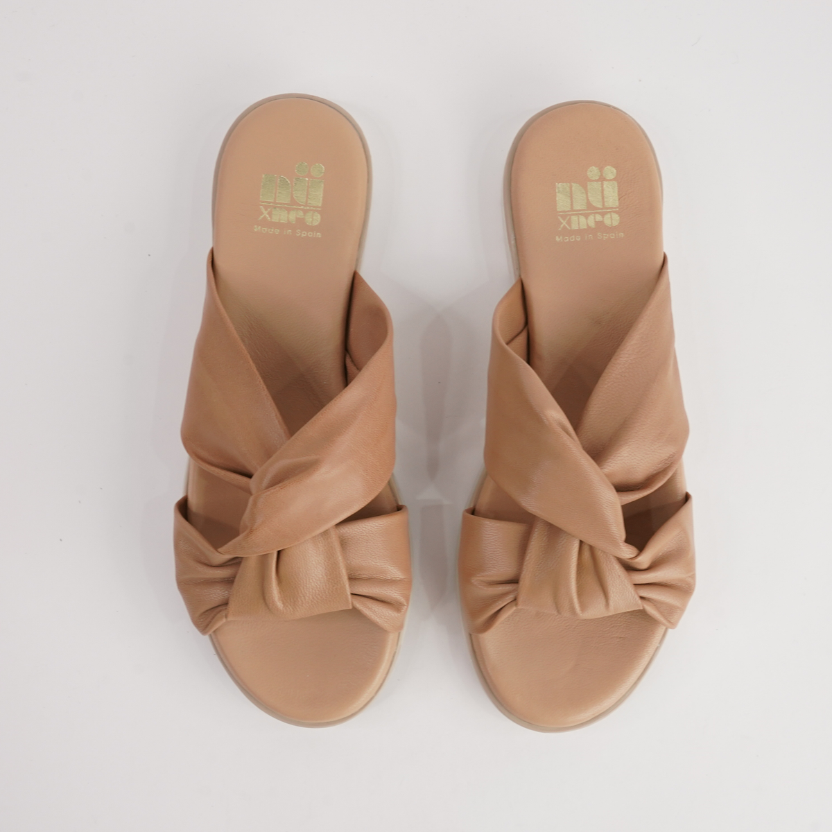 Winona Camel Cab Leather Slides - NU BY NEO | Shouz