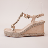 Vontey Latte Suede Wedge Sandals - DJANGO AND JULIETTE | Shouz