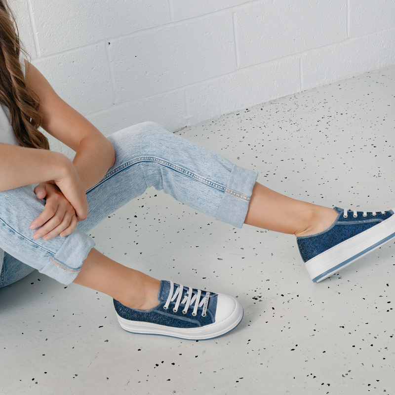 Gillers Blue Distress Denim/ Jewel Sneakers