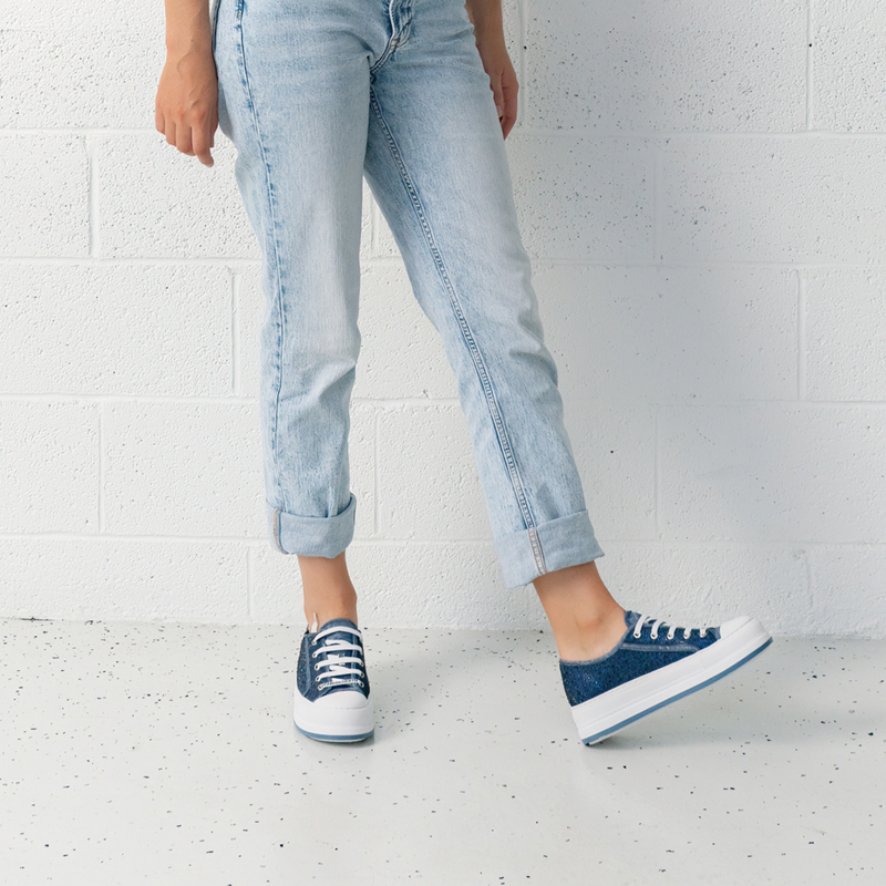 Gillers Blue Distress Denim/ Jewel Sneakers