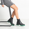 486001 Black/ Green Leather Ankle Boots