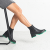 486001 Black/ Green Leather Ankle Boots