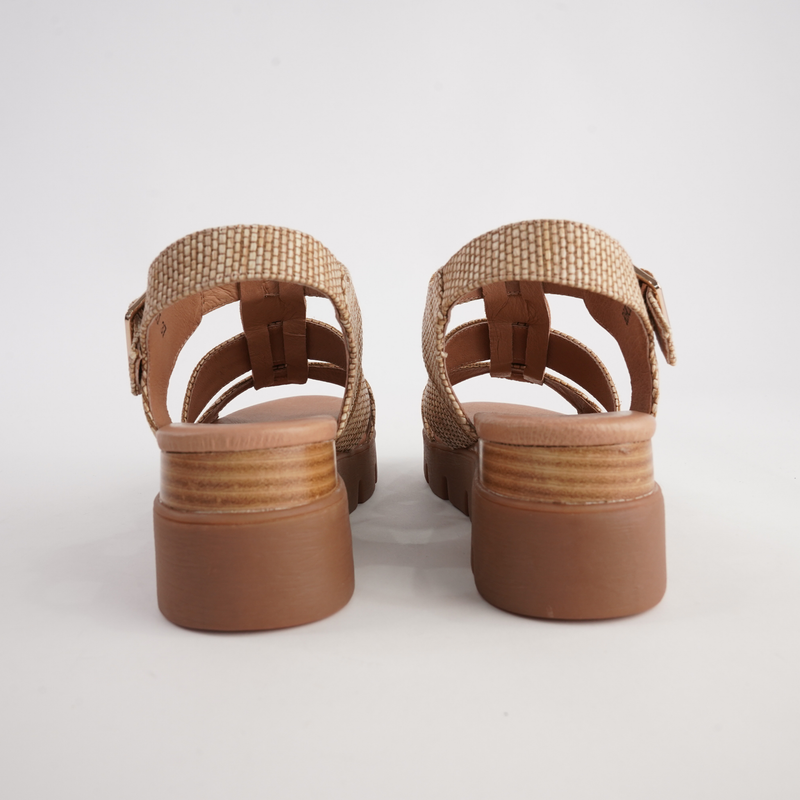 Rhodesy Coffee Raffia/ Dark Tan Leather Sandals